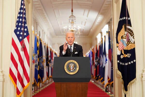 President Biden addressing the nation about the American Rescue Plan Act from the White House on Thursday.