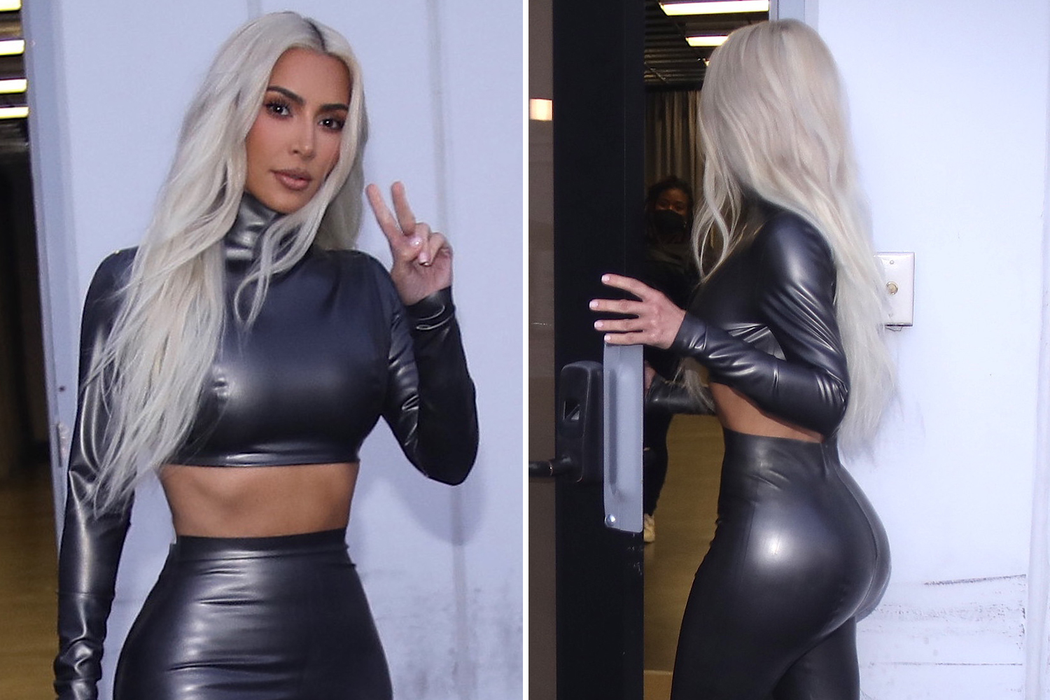 Kim Kardashian flaunts her tiny waist in a skintight outfit in new photos